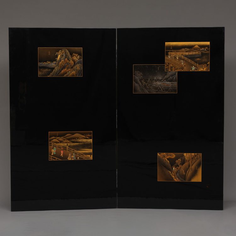 A JAPANESE  LACQUERED 2-PANEL SCREEN BY MITSUO TAKANA, HEISEI PERIOD (1989-2019)
