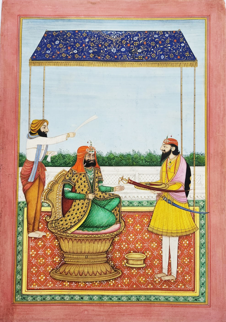 MAHARAJA SHER SINGH RECEIVES A SWORD FROM RAJA DHIAN SINGH, DELHI SCHOOL, 19TH CENTURY