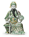 A CHINESE FAMILLE VERTE BISCUIT FIGURE OF GUANDI, 19TH-20TH CENTURY