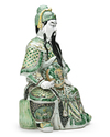 A CHINESE FAMILLE VERTE BISCUIT FIGURE OF GUANDI, 19TH-20TH CENTURY