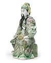 A CHINESE FAMILLE VERTE BISCUIT FIGURE OF GUANDI, 19TH-20TH CENTURY
