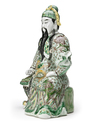 A CHINESE FAMILLE VERTE BISCUIT FIGURE OF GUANDI, 19TH-20TH CENTURY
