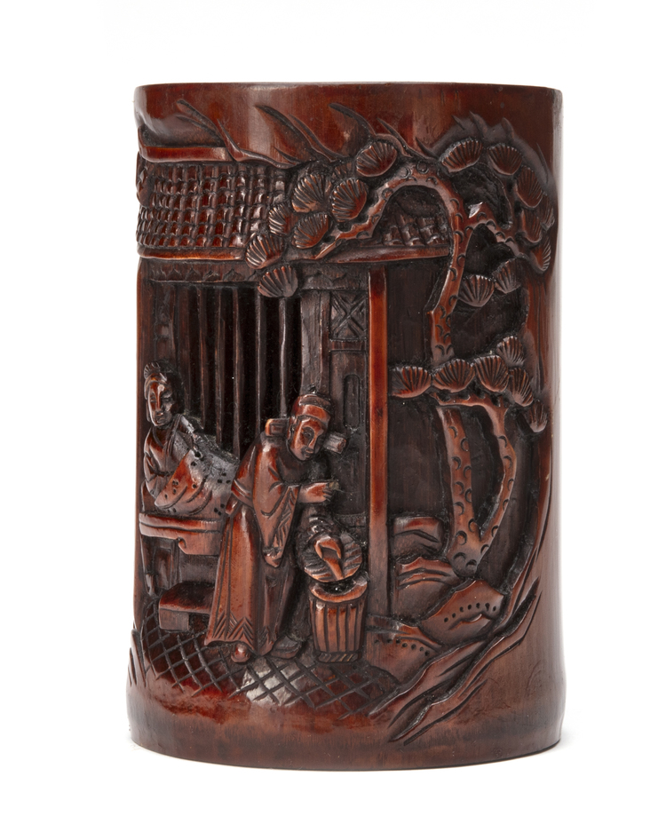 A CHINESE BAMBOO CARVED BRUSH POT, 19TH CENTURY