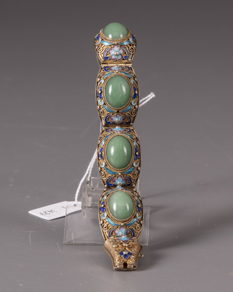 A gilt-silver filigree enamel & jade bracelet and a ring