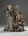 A JAPANESE BRONZE AND GILT FIGURAL SCULPTURE, MEIJI PERIOD (1868-1912)