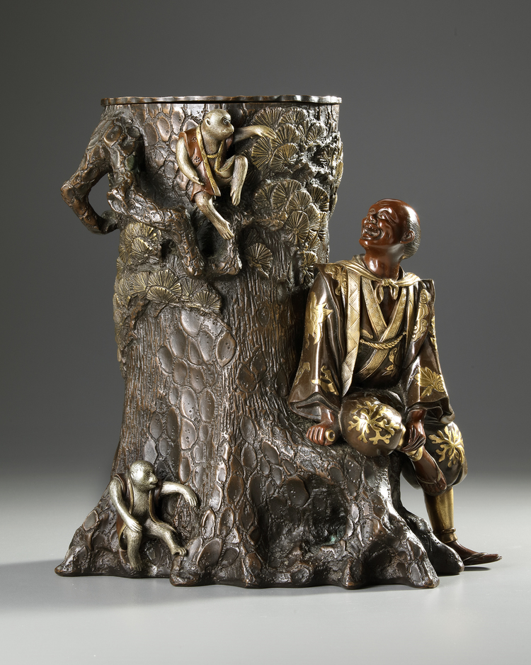 A JAPANESE BRONZE AND GILT FIGURAL SCULPTURE, MEIJI PERIOD (1868-1912)