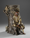 A JAPANESE BRONZE AND GILT FIGURAL SCULPTURE, MEIJI PERIOD (1868-1912)