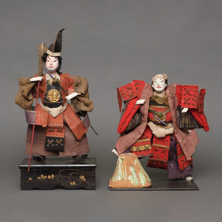 TWO  JAPANESE ANTIQUE TAKEDA DOLLS, 19TH CENTURY
