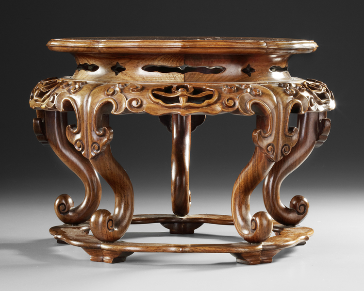A CHINESE WOODEN FIVE-LEGGED INCENSE STAND, 19TH-20TH CENTURY