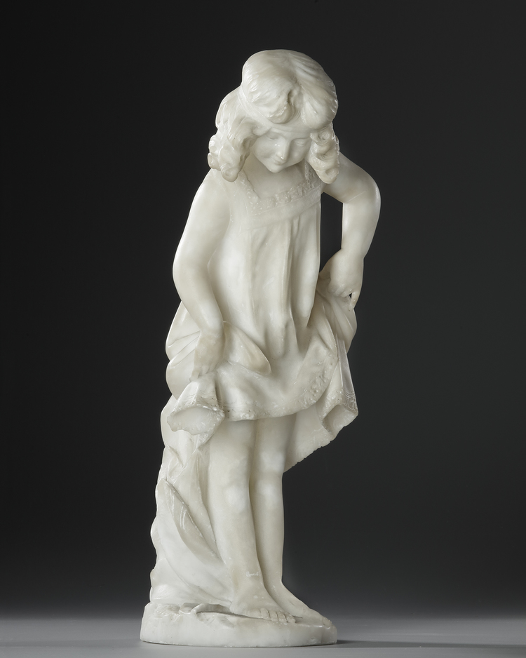 AN ALABASTER SCULPTURE OF A LITTLE GIRL, ART NOUVEAU PERIOD, 1900