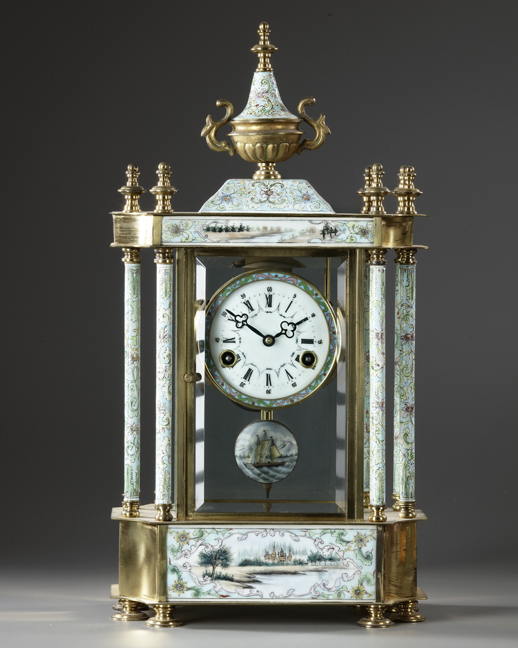 A BRONZE AND ENAMEL CLOCK, LATE 19TH CENTURY