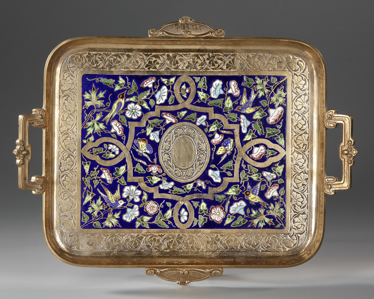 A GILT BRONZE AND CLOISONNE ENAMEL TRAY, NAPOLEON III PERIOD, LATE 19TH CENTURY
