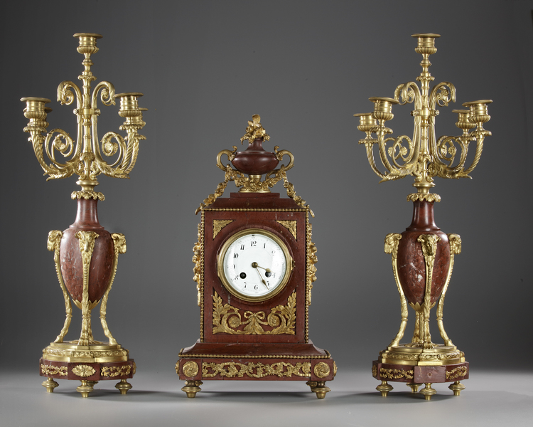 A GILT BRONZE AND RED MARBLE TRIM, NAPOLEON III PERIOD, LATE 19TH CENTURY