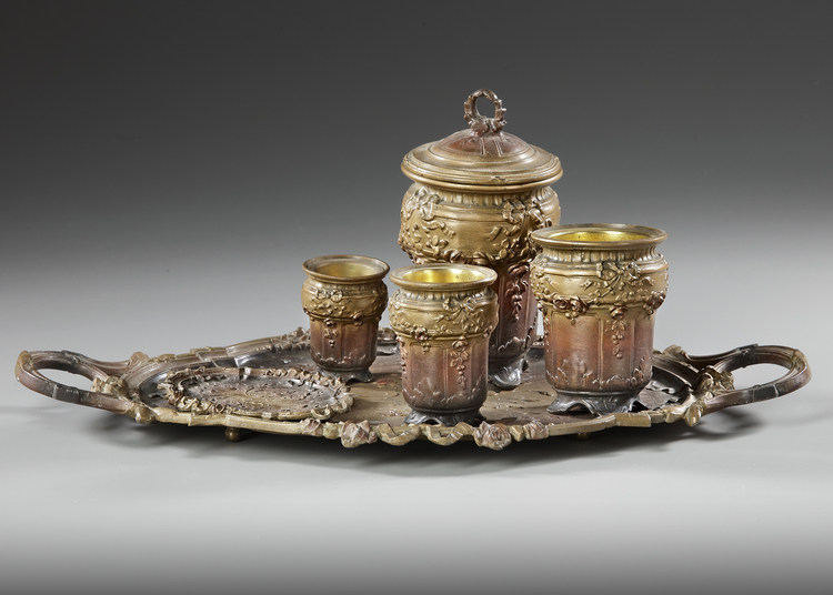 AN OFFICE KIT ON A TRAY, ART NOUVEAU PERIOD 1890-1910