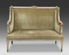 A FRENCH CARVED AND GRAY LACQUERED WOODEN SOFA, LOUIS XVI STYLE, LATE 19TH CENTURY