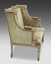 A FRENCH CARVED AND GRAY LACQUERED WOODEN SOFA, LOUIS XVI STYLE, LATE 19TH CENTURY