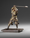 A BRONZE JAPANESE STATUE OF A SAMURAI,  MEIJI PERIOD (1868-1912)