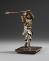 A BRONZE JAPANESE STATUE OF A SAMURAI,  MEIJI PERIOD (1868-1912)