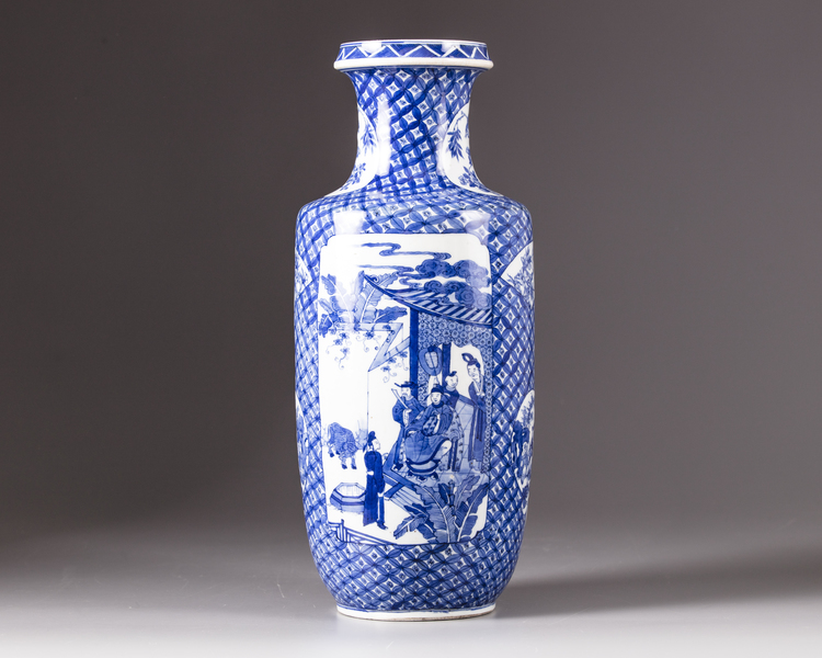 A blue and white rouleau vase