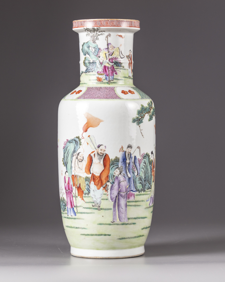 A 'famille rose' rouleau vase