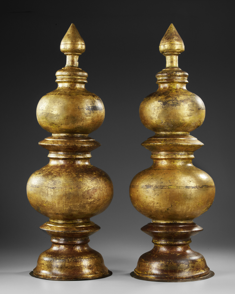 A PAIR OF LARGE OTTOMAN TOMBAK ALAM FINIALS, TURKEY, 18TH CENTURY