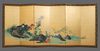 A JAPANESE BYOBU FLOWER GARDEN ON GOLD LEAF, MEIJI PERIOD (1868-1912)