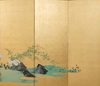 A JAPANESE BYOBU FLOWER GARDEN ON GOLD LEAF, MEIJI PERIOD (1868-1912)