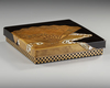 A JAPANESE SUZURIBAKO WRITING BOX, DECORATED WITH FOLDING FANS, MEIJI PERIOD (1868-1912)