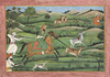 NARINDER SINGH, MAHARAJA OF PATIALA HUNTING DEER KANGRA SCHOOL, INDIA,19TH CENTURY
