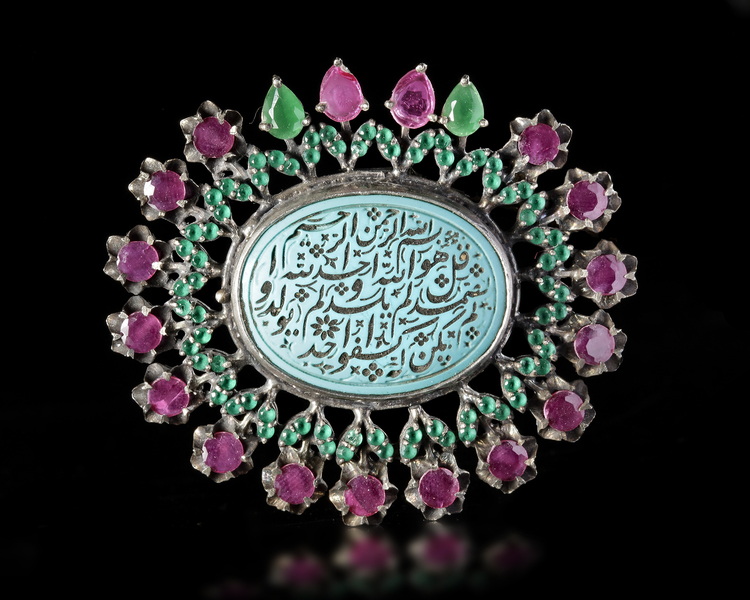 A TURQUOISE GEM-SET SILVER MOUNTED PENDANTS, INDIA 19TH CENTURY