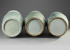 THREE LARGE CHINESE CELADON GROUND BLUE AND WHITE DECORATED VASES, 19TH CENTURY