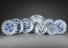A COLLECTION OF EIGHT CHINESE  BLUE AND WHITE DISHES, 17TH-18TH CENTURY