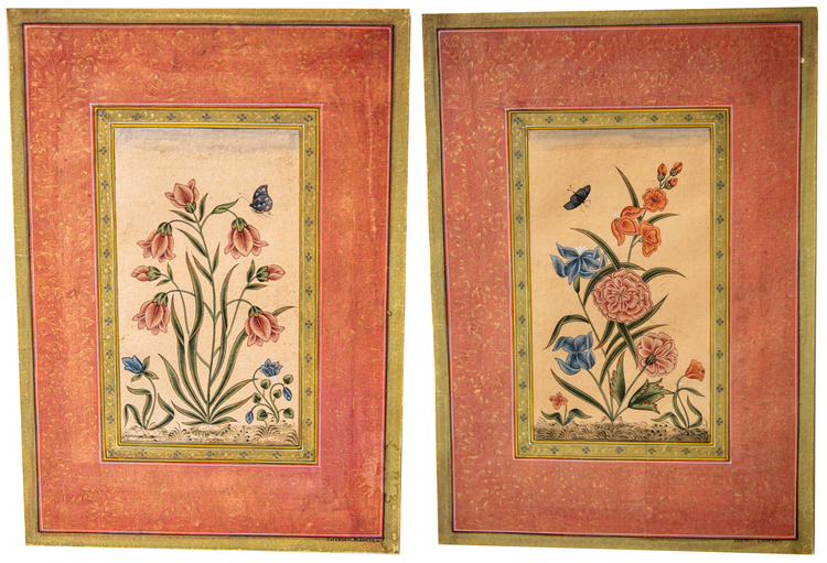 A PAIR OF STUDY OF FLOWER, QAJAR, LATE 19TH CENTURY