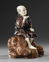 A LARGE JAPANESE BRONZE AND IVORY OKIMONO OF A PIPE SMOKER, MEIJI PERIOD (1868-1912)