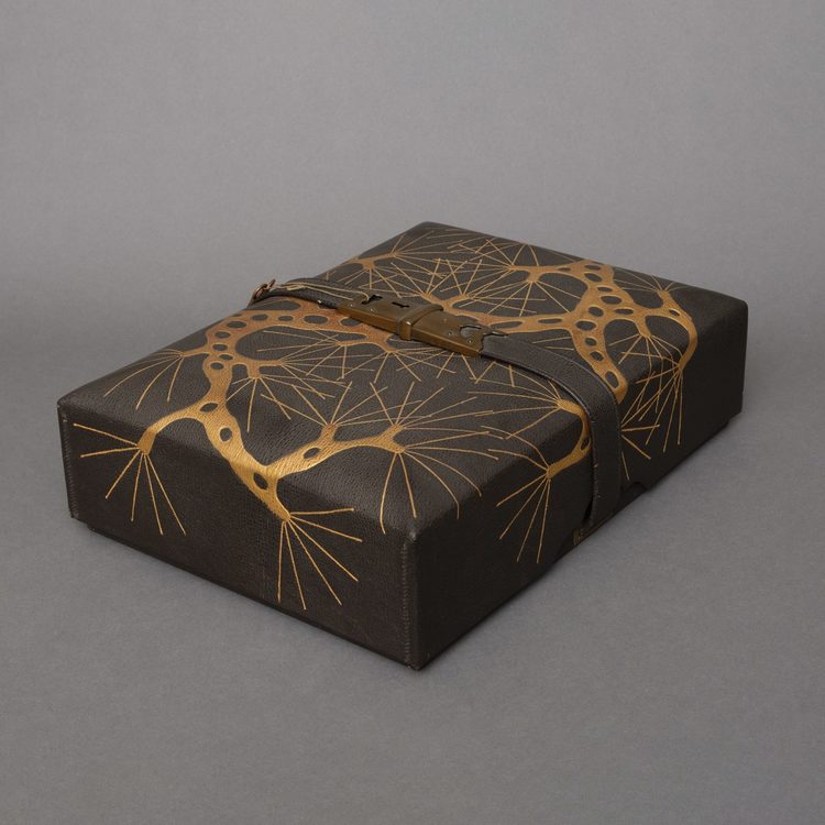 A JAPANESE LACQUERED LEATHER TEBAKO 手箱 (BOX FOR PERSONAL ACCESSORIES), TAISHO PERIOD (1912-1926)