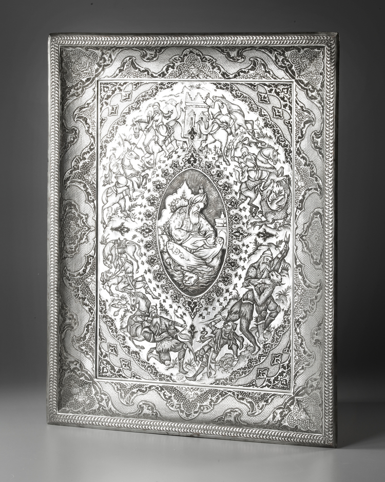 A PERSIAN TINNED AND ENGRAVED TABLEAU SIGNED BY MASTER MAHDI ALAMDARI, 20TH CENTURY