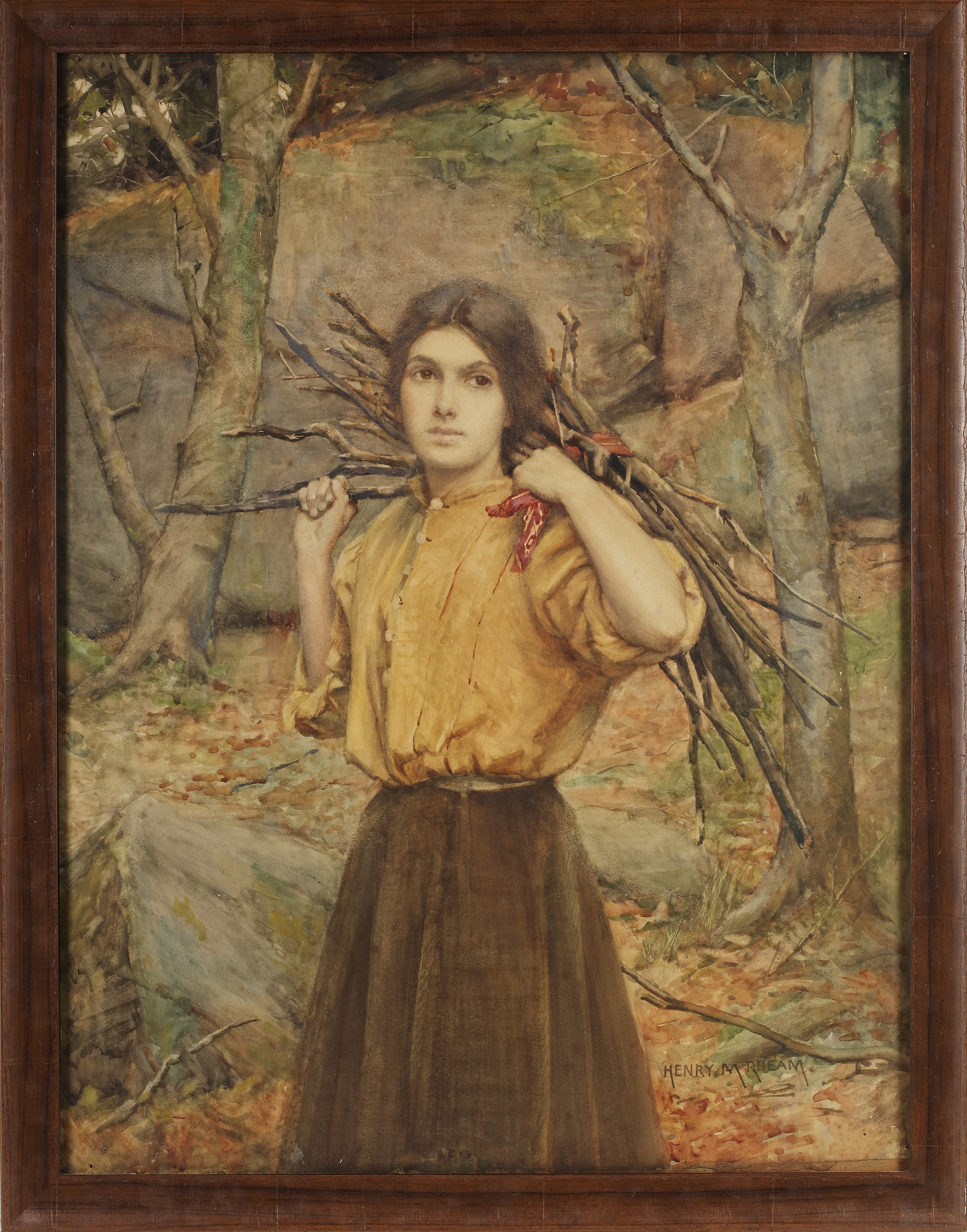 HENRY MEYNELL RHEAM (1859-1920), A YOUNG GIRL COLLECTING FIREWOOD ...