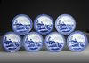 A SET OF SEVEN CHINESE BLUE AND WHITE 'SCHEVENINGEN' PLATES, KANGXI (1662-1722)