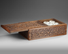 A COLLECTION OF CHINESE WHITE-GLAZED SCROLL WEIGHTS IN A CARVED WOODEN BOX