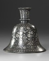 AN INDIAN BIDRI SILVER-INLAID BELL SHAPED HOOKAH BASE, 19TH CENTURY