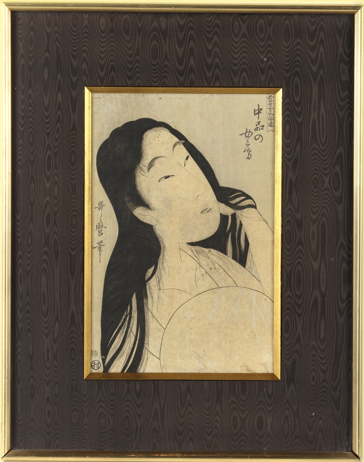 A JAPANESE WOODBLOCKPRINT OF A WOMAN OF MEDIUM RANK (中品の女) KITAGAWA UTAMARO (喜多川歌麿)