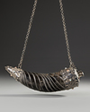 AN OTTOMAN NIELLOED AND SILVER-MOUNTED HORN GUNPOWDER FLASK, 19TH CENTURY
