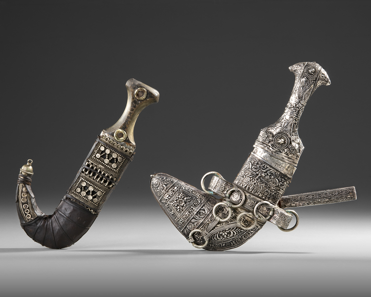 TWO SILVER JAMBIYA DAGGERS, SOUTH ARABIA, 19TH CENTURY