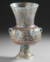 AN ISLAMIC ENAMELLED GLASS MOSQUE LAMP,  EUROPE 19TH CENTURY