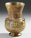AN ISLAMIC ENAMELLED GLASS MOSQUE LAMP,  NEAR EAST EARLY 19TH CENTURY