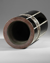 A JAPANESE CYLINDER SHAPED BLACK LACQUERED VASE, SHIMANO SANSHU  (1877-1965)