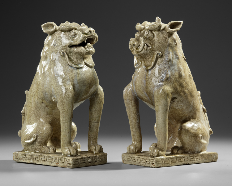 A JAPANESE SET OF TWO STONEWARE KOMAINU GUARDIAN DOGS, 19TH CENTURY
