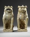 A JAPANESE SET OF TWO STONEWARE KOMAINU GUARDIAN DOGS, 19TH CENTURY