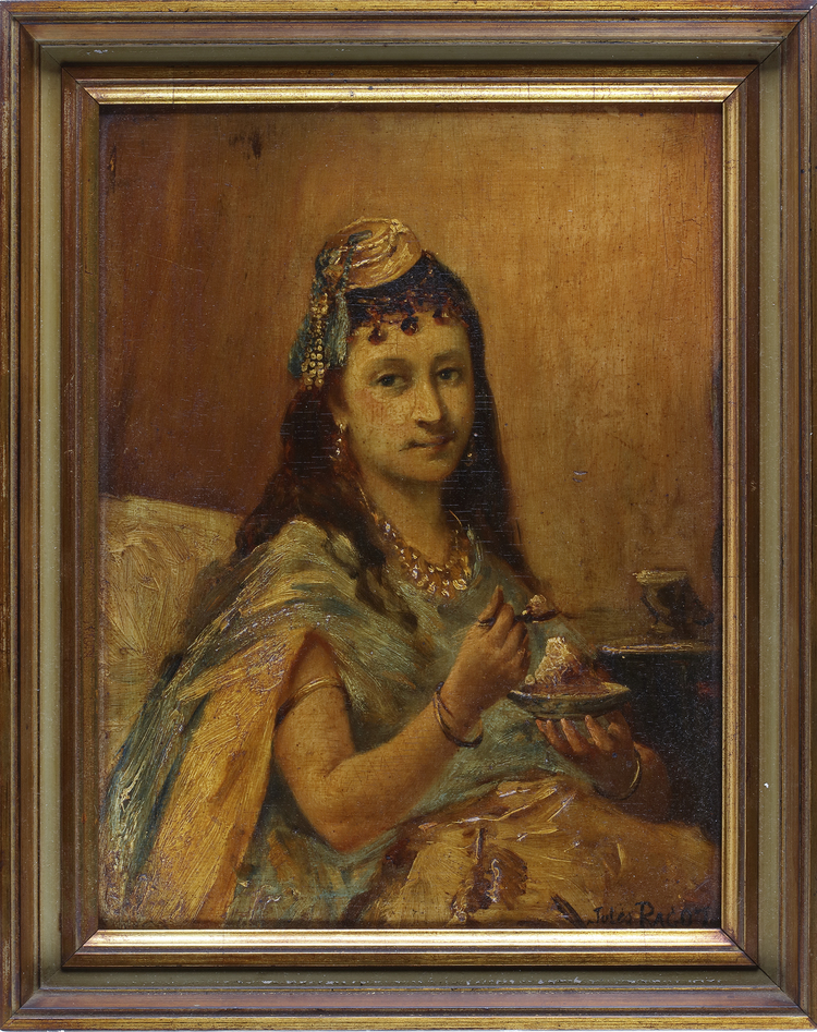 JULES FÉLIX RAGOT (1835-1912), A WOMAN EATING HER DESSERT, OIL ON PANEL