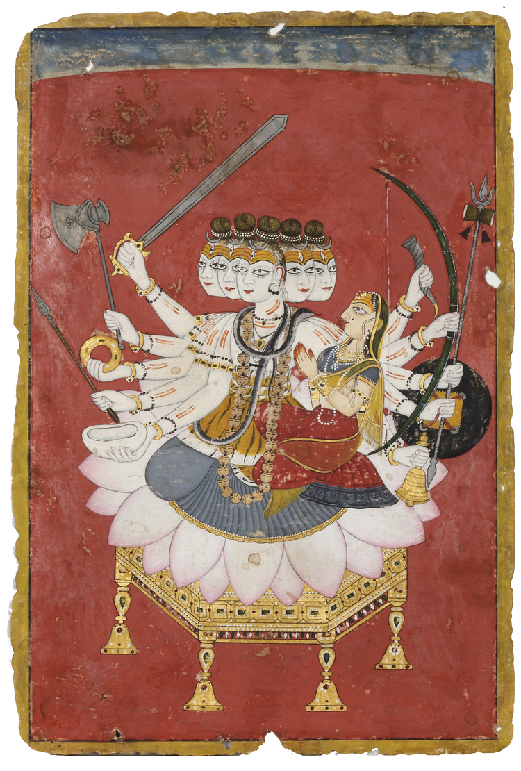 SHIVA SEATED WITH HIS CONSORT ON A LOTUS THRONE, CIRCA 18TH CENTURY